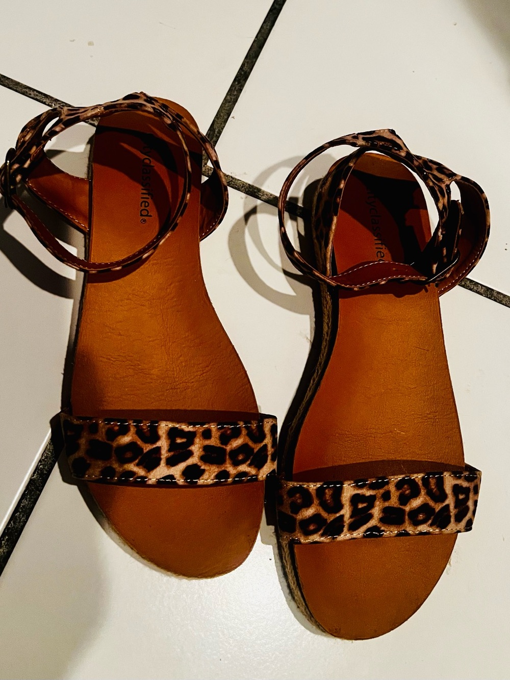 Cityclassified Leopard Print Ankle-Strap Sandals - Brown